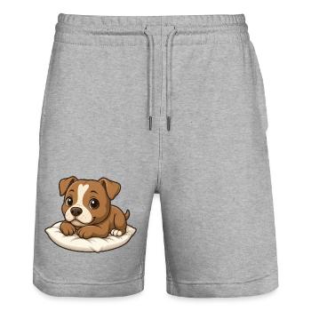 Cute Pitbull Cartoon Lying Cuddling Relaxing - Stanley/Stella Trainer Unisex Organic Jogging Shorts - heather grey - Front - Nik (191cm) & Marisol (170cm)
