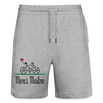 MASTER. MASTER. THANK YOU. THANK YOU, MASTER. MASTER - Stanley/Stella Trainer Unisex Organic Jogging Shorts - heather grey - Front - Nik (191cm) & Marisol (170cm)