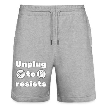 Unplug to Resist – DigitalDetox Statement Design - Stanley/Stella Unisex Bio Joggingshorts Trainer  - Grau meliert - Vorne - Nik (191cm) & Marisol (170cm)