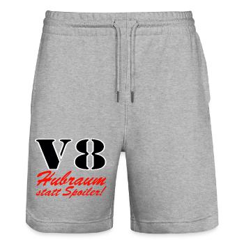 V8 displacement instead of spoiler ......................... - Stanley/Stella Trainer Unisex Organic Jogging Shorts - heather grey - Front - Nik (191cm) & Marisol (170cm)