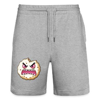 Popup de cookie agressif avec des yeux roses - Short de jogging bio TRAINER Stanley/Stella unisexe - gris chiné - Devant - Nik (191cm) & Marisol (170cm)