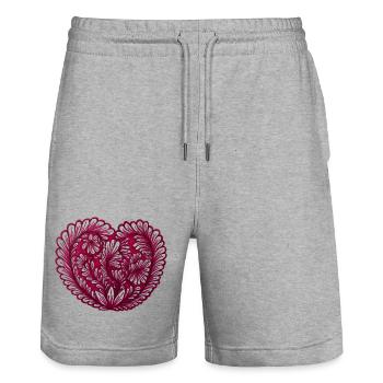 Un design qui relie – peint à la main ! - Short de jogging bio TRAINER Stanley/Stella unisexe - gris chiné - Devant - Nik (191cm) & Marisol (170cm)