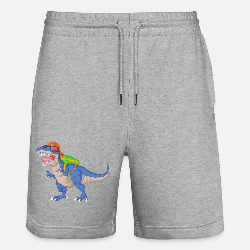Dinosaur with Backpack and Sunglasses School  - Stanley/Stella Trainer Unisex Organic Jogging Shorts - heather grey