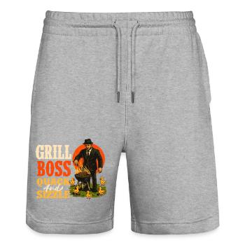 Grill Chef Coincer Et Grésiller Humour Drôle BBQ - Short de jogging bio TRAINER Stanley/Stella unisexe - gris chiné - Devant - Nik (191cm) & Marisol (170cm)