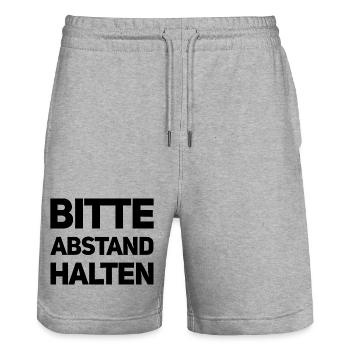 Bitte Abstand halten Morgenmuffel Langschläfer - Stanley/Stella Unisex Bio Joggingshorts Trainer  - Grau meliert - Vorne - Nik (191cm) & Marisol (170cm)