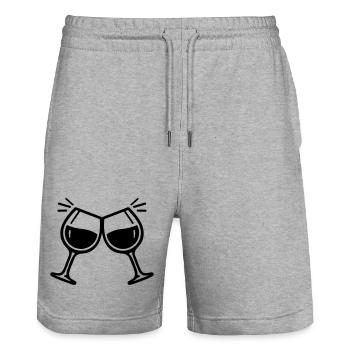 Weinglas Anstoßen Prost Wein - Stanley/Stella Unisex Bio Joggingshorts Trainer  - Grau meliert - Vorne - Nik (191cm) & Marisol (170cm)