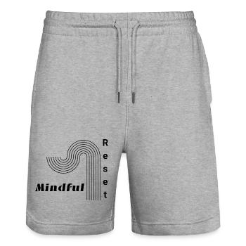 Mindful Reset Yoga Fitness Stle Design - Stanley/Stella Unisex Bio Joggingshorts Trainer  - Grau meliert - Vorne - Nik (191cm) & Marisol (170cm)