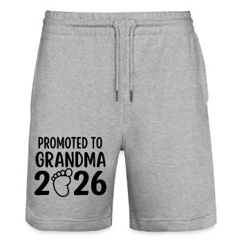 Promu au rang de grand-mère 2026 - Short de jogging bio TRAINER Stanley/Stella unisexe - gris chiné - Devant - Nik (191cm) & Marisol (170cm)