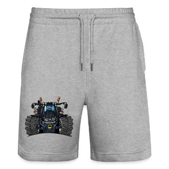 1396-TRACTEUR EN V NOIR - Short de jogging bio TRAINER Stanley/Stella unisexe - gris chiné - Devant - Nik (191cm) & Marisol (170cm)