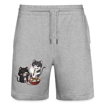 Cats Eating Ramen - Stanley/Stella Trainer Unisex Organic Jogging Shorts - heather grey - Front - Nik (191cm) & Marisol (170cm)