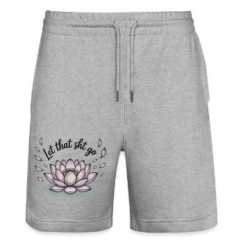 Lotus Release Motif - Stanley/Stella Trainer Unisex Organic Jogging Shorts - heather grey - Front - Nik (191cm) & Marisol (170cm)