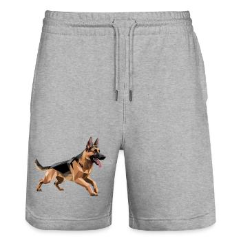 German Shepherd - Cool Low Poly Logo - Stanley/Stella Trainer Unisex Organic Jogging Shorts - heather grey - Front - Nik (191cm) & Marisol (170cm)