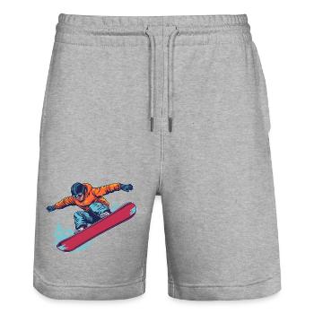 Snowboard Jump Freestyle Winter - Stanley/Stella Trainer Unisex Organic Jogging Shorts - heather grey - Front - Nik (191cm) & Marisol (170cm)