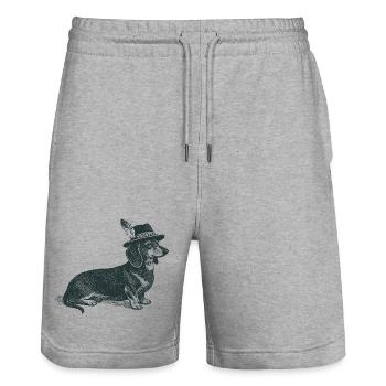 Dachshund with hat - Stanley/Stella Trainer Unisex Organic Jogging Shorts - heather grey - Front - Nik (191cm) & Marisol (170cm)