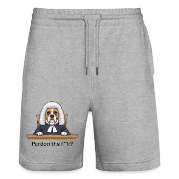 Bulldogge Richter Cartoon Pardon the Fuck - Stanley/Stella Unisex Bio Joggingshorts Trainer  - Grau meliert - Vorne - Nik (191cm) & Marisol (170cm)