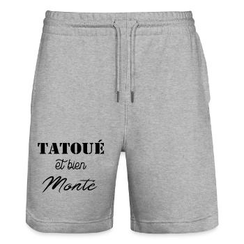 Tatoué et bien monté - Short de jogging bio TRAINER Stanley/Stella unisexe - gris chiné - Devant - Nik (191cm) & Marisol (170cm)