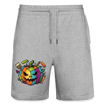 Halloween Graffiti Kürbis - Stanley/Stella Unisex Bio Joggingshorts Trainer  - Grau meliert - Vorne - Nik (191cm) & Marisol (170cm)