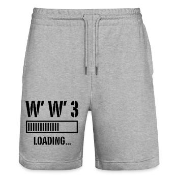 3ème Guerre Mondiale Chargement... (Paix / Guerre / Noir) - Short de jogging bio TRAINER Stanley/Stella unisexe - gris chiné - Devant - Nik (191cm) & Marisol (170cm)