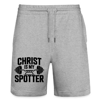 Christ Is My Spotter - Stanley/Stella Trainer Unisex Organic Jogging Shorts - heather grey - Front - Nik (191cm) & Marisol (170cm)