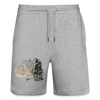 Antike Weltkarte und Segelschiff - Stanley/Stella Unisex Bio Joggingshorts Trainer  - Grau meliert - Vorne - Nik (191cm) & Marisol (170cm)