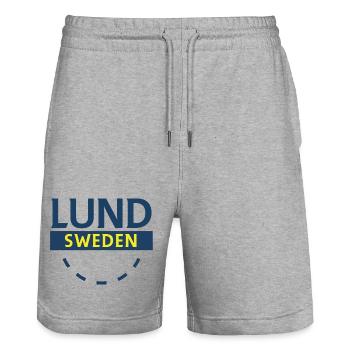 Lund, Schweden, Citymärke - Stanley/Stella Unisex Bio Joggingshorts Trainer  - Grau meliert - Vorne - Nik (191cm) & Marisol (170cm)