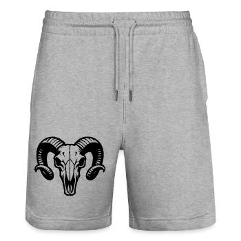 Ram's Head Skull with Horns - Battering Ram - Stanley/Stella Trainer Unisex Organic Jogging Shorts - heather grey - Front - Nik (191cm) & Marisol (170cm)