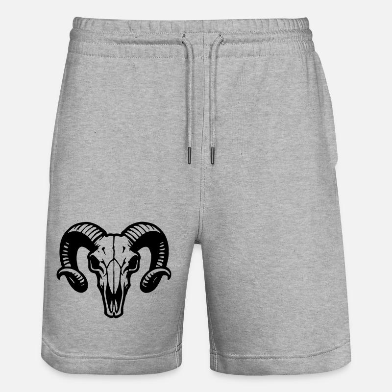 Widderkopf Schädel mit Hörnern - Rammbock - Stanley/Stella Unisex Bio Joggingshorts Trainer - Grau meliert