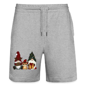 Katze mit Wichtel  - Stanley/Stella Unisex Bio Joggingshorts Trainer  - Grau meliert - Vorne - Nik (191cm) & Marisol (170cm)