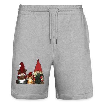 Katze mit Wichtel  - Stanley/Stella Unisex Bio Joggingshorts Trainer  - Grau meliert - Vorne - Nik (191cm) & Marisol (170cm)