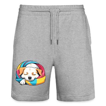 Chiot endormi Écharpe arc-en-ciel - Short de jogging bio TRAINER Stanley/Stella unisexe - gris chiné - Devant - Nik (191cm) & Marisol (170cm)