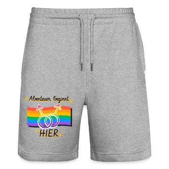 Networked Pride gender symbols - Stanley/Stella Trainer Unisex Organic Jogging Shorts - heather grey - Front - Nik (191cm) & Marisol (170cm)