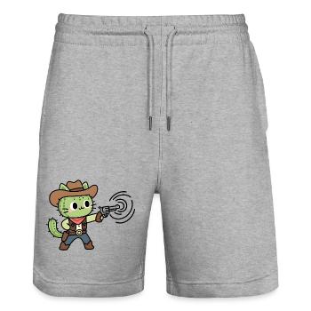 Grüne Cowboykatze mit Pistole - Stanley/Stella Unisex Bio Joggingshorts Trainer  - Grau meliert - Vorne - Nik (191cm) & Marisol (170cm)