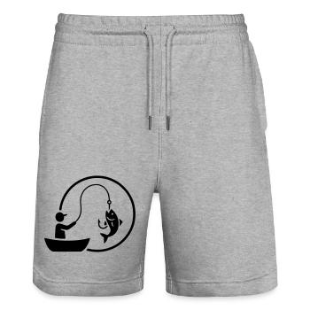 Logo du pêcheur dans un bateau Minimaliste - Short de jogging bio TRAINER Stanley/Stella unisexe - gris chiné - Devant - Nik (191cm) & Marisol (170cm)