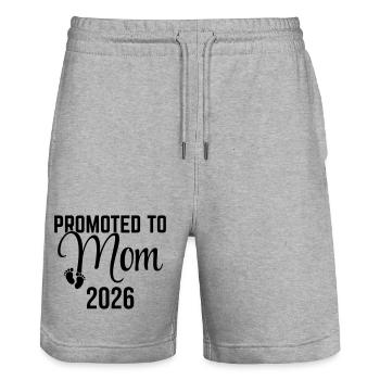 Promue Maman 2026 – Nouvelle Maman 2026 Design - Short de jogging bio TRAINER Stanley/Stella unisexe - gris chiné - Devant - Nik (191cm) & Marisol (170cm)