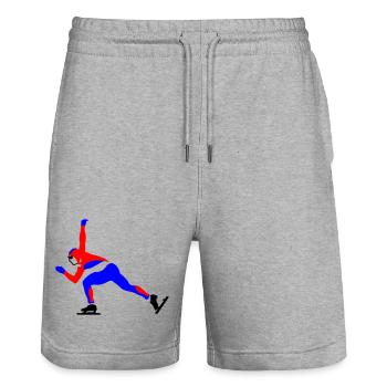 speed skating - Stanley/Stella Trainer Unisex Organic Jogging Shorts - heather grey - Front - Nik (191cm) & Marisol (170cm)