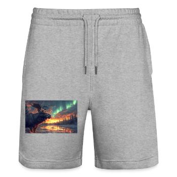 Moose under the Northern Lights - Stanley/Stella Trainer Unisex Organic Jogging Shorts - heather grey - Front - Nik (191cm) & Marisol (170cm)