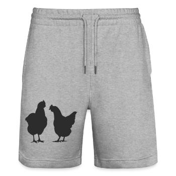 Zwei Hühner Silhouette - Stanley/Stella Unisex Bio Joggingshorts Trainer  - Grau meliert - Vorne - Nik (191cm) & Marisol (170cm)