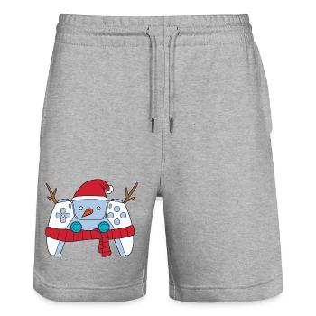 Manette de jeu vidéo Snowman Joueur de Noël - Short de jogging bio TRAINER Stanley/Stella unisexe - gris chiné - Devant - Nik (191cm) & Marisol (170cm)