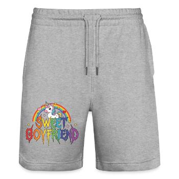 Boyfriend Unicorn Valentines Couple - Stanley/Stella Trainer Unisex Organic Jogging Shorts - heather grey - Front - Nik (191cm) & Marisol (170cm)