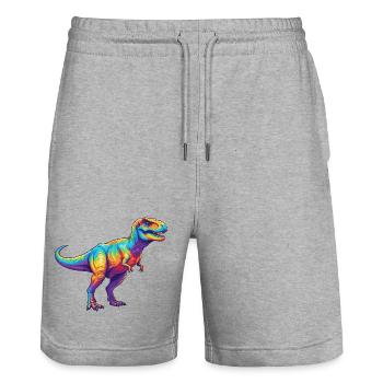 Colorful T-Rex Rainbow Pop Art Watercolor - Stanley/Stella Trainer Unisex Organic Jogging Shorts - heather grey - Front - Nik (191cm) & Marisol (170cm)