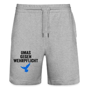 GRAND-MÈRES CONTRE LA CONSCRIPTION avec la colombe de la paix - Short de jogging bio TRAINER Stanley/Stella unisexe - gris chiné - Devant - Nik (191cm) & Marisol (170cm)