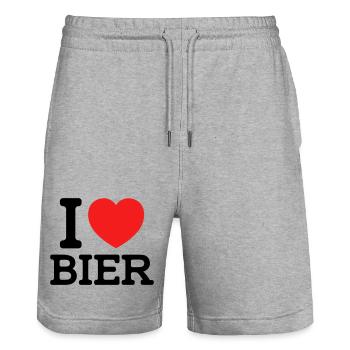 I love Bier (Farben änderbar) - Stanley/Stella Unisex Bio Joggingshorts Trainer  - Grau meliert - Vorne - Nik (191cm) & Marisol (170cm)