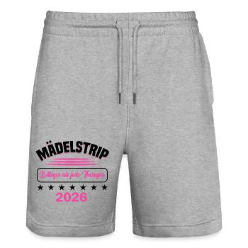 Mädelstrip 2026 Girls Trip Mädelstour Mädlstrip - Stanley/Stella Unisex Bio Joggingshorts Trainer  - Grau meliert - Vorne - Nik (191cm) & Marisol (170cm)