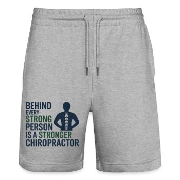 Chiropractor Behind Every Strong Person Stronger  - Stanley/Stella Trainer Unisex Organic Jogging Shorts - heather grey - Front - Nik (191cm) & Marisol (170cm)