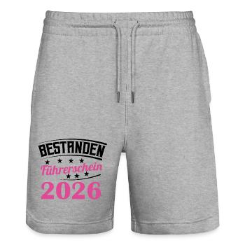 Driving License 2026 Driving Test Driving License Test - Stanley/Stella Trainer Unisex Organic Jogging Shorts - heather grey - Front - Nik (191cm) & Marisol (170cm)