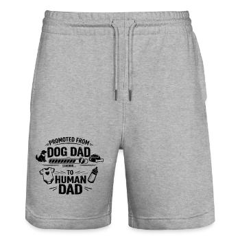 Promoted from Dog dad to human Dad Schwanger Baby - Stanley/Stella Unisex Bio Joggingshorts Trainer  - Grau meliert - Vorne - Nik (191cm) & Marisol (170cm)