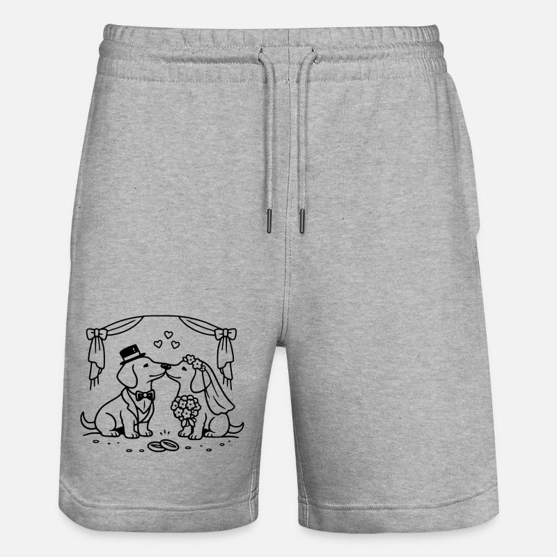 Art au trait de mariage teckel - Short de jogging bio TRAINER Stanley/Stella unisexe - gris chiné