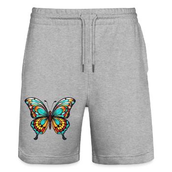 Bunter Schmetterling - Stanley/Stella Unisex Bio Joggingshorts Trainer  - Grau meliert - Vorne - Nik (191cm) & Marisol (170cm)