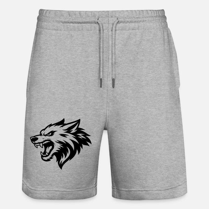 Wolf Kopf - Stanley/Stella Unisex Bio Joggingshorts Trainer  - Grau meliert
