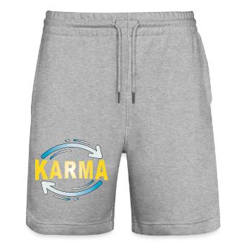 Karma - Minimalistisches Statement Design - Stanley/Stella Unisex Bio Joggingshorts Trainer  - Grau meliert - Vorne - Nik (191cm) & Marisol (170cm)
